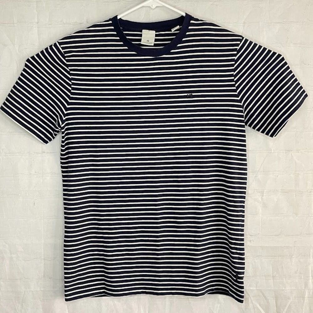 Scotch & Soda Crew Neck T Shirt Mens Size S Blue Stripe Short Sleeve Retro Tee
